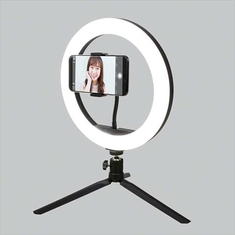 LEDリングフィルライト付きスマホスタンド