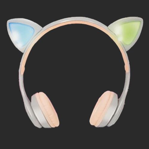 【グレー×ピンク】光る！ワイヤレス猫耳ヘッドフォン 2