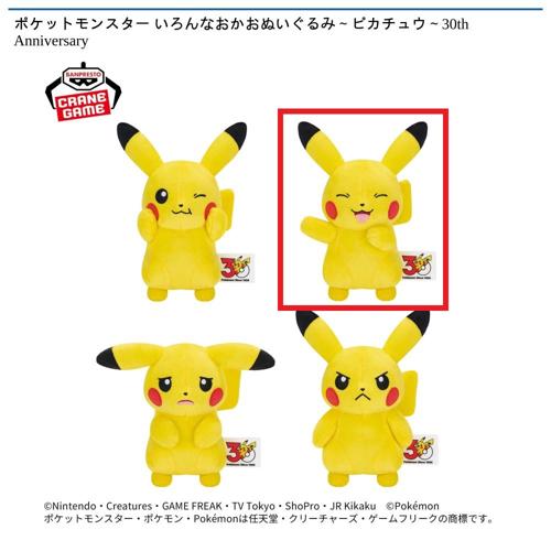 【B】ポケットモンスター いろんなおかおぬいぐるみ～ピカチュウ～30th Anniversary